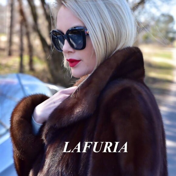 LAFURIA~ROYAL SAGA~BROWN~REAL MINK FUR~COAT/PONCHO~JACKET~LADIES L (10/12)~NWT - Picture 5 of 16